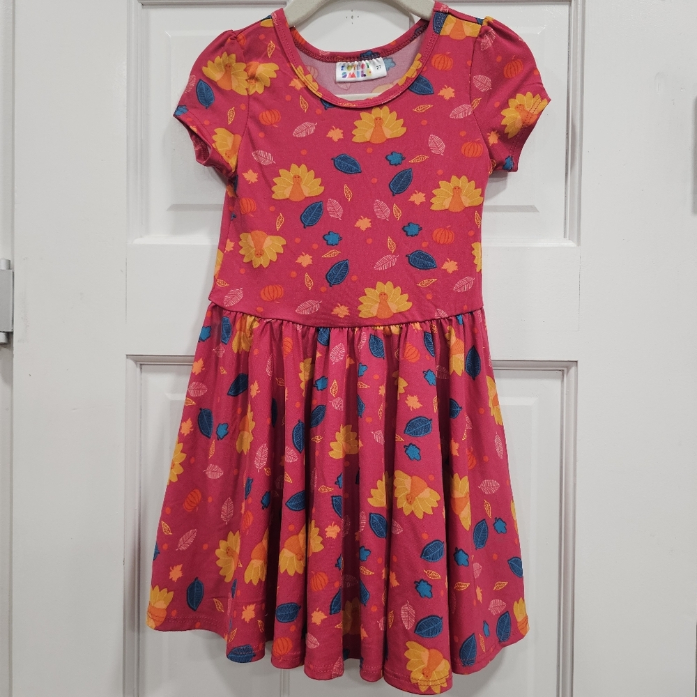 🦃 NEW Dot Dot Smile Thanksgiving Turkey Pumpkin Leaves Dress Girls 2T 🦃